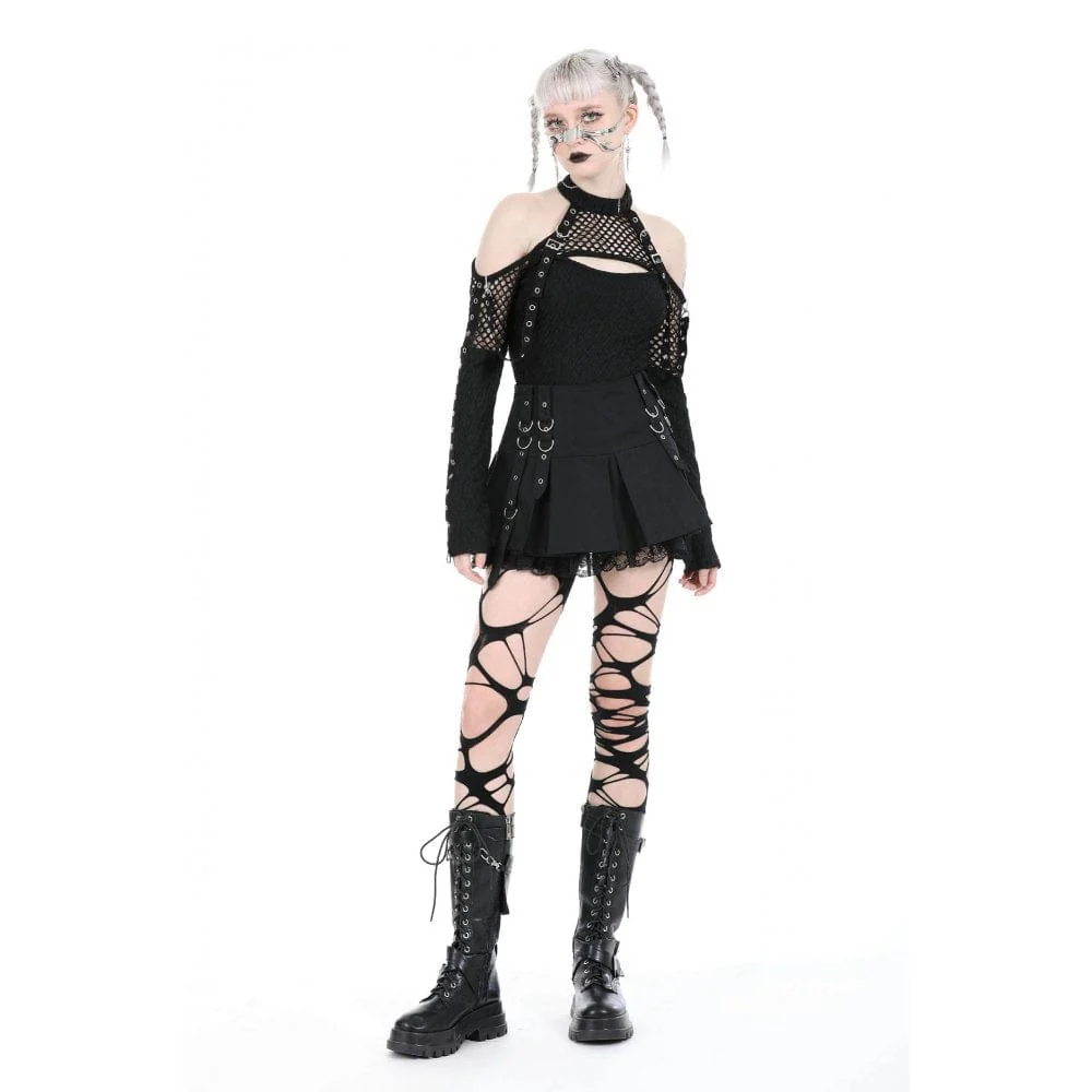 Women's Punk Off Shoulder Mesh Splice Shirt - Image 5