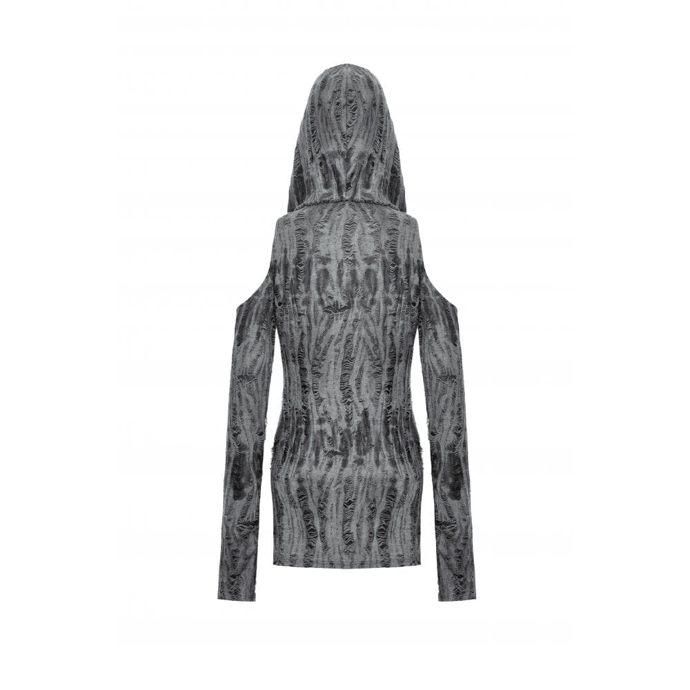 Women's Punk Off Shoulder Ripped Dress with Hood - Image 12