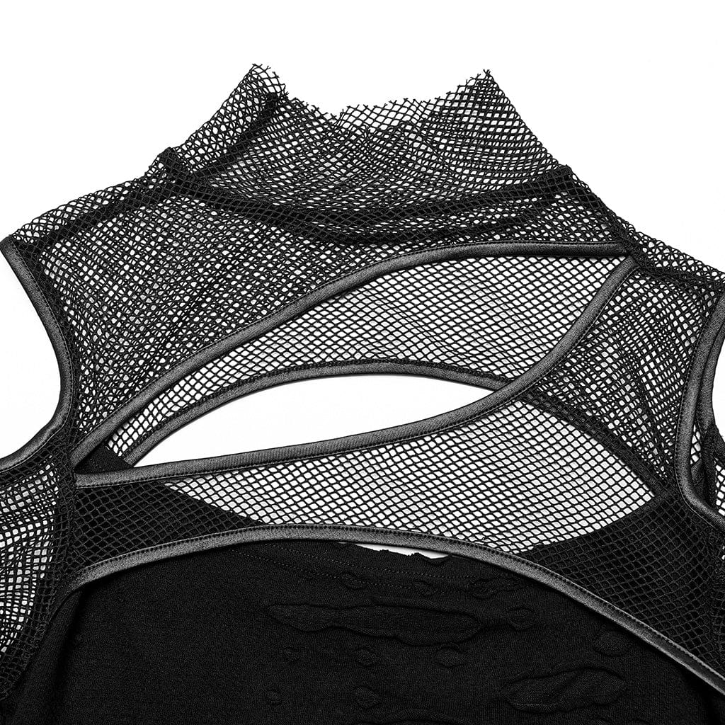 Women's Punk Off Shoulder Ripped Mesh Top - Image 8