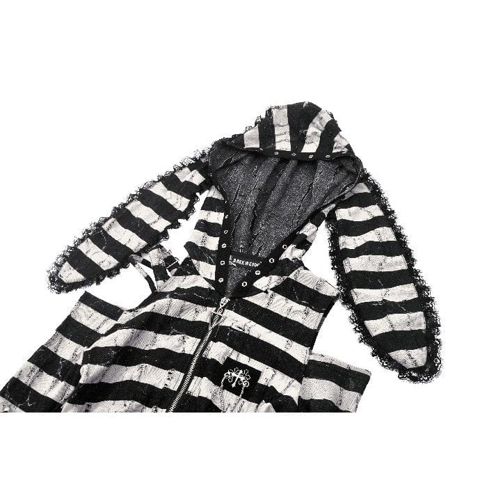 Women's Punk Off-the-Shoulder Bunny Striped Crop Top - Image 16