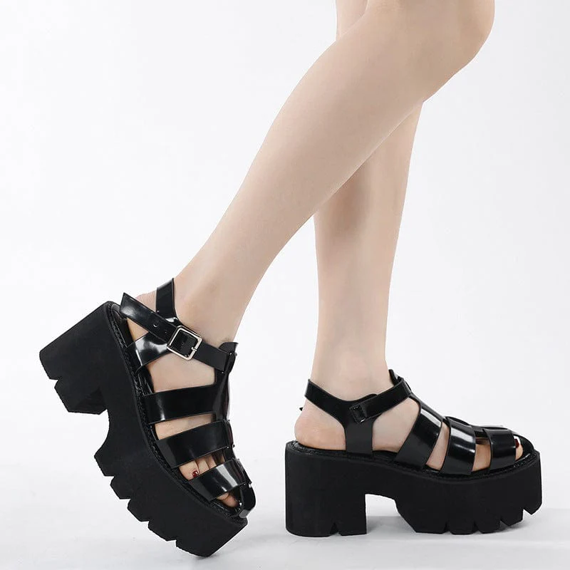 Women's Punk Patent Leather Buckle Platform Sandals - Image 5