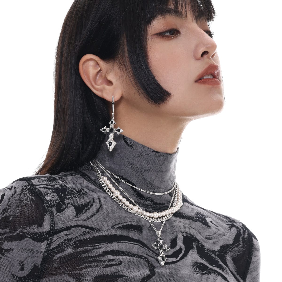 Women's Punk Pearl Cross Necklace - Image 2