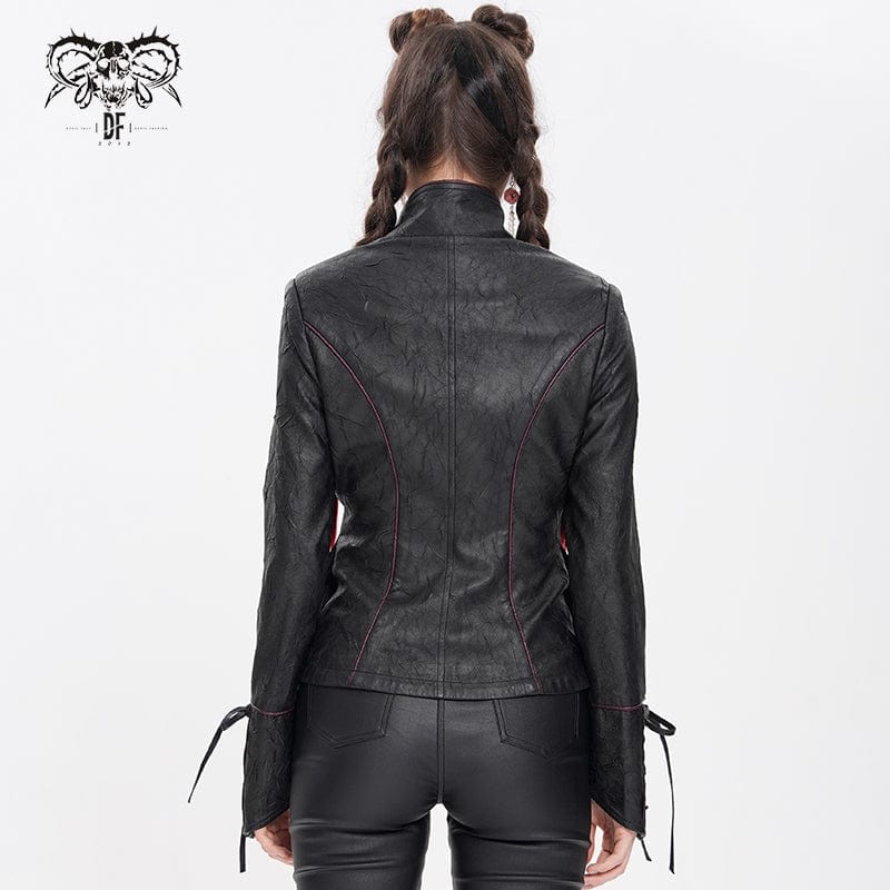 Women's Punk Pentacle Buckle Strap Lace-up Jacket Black - Image 4