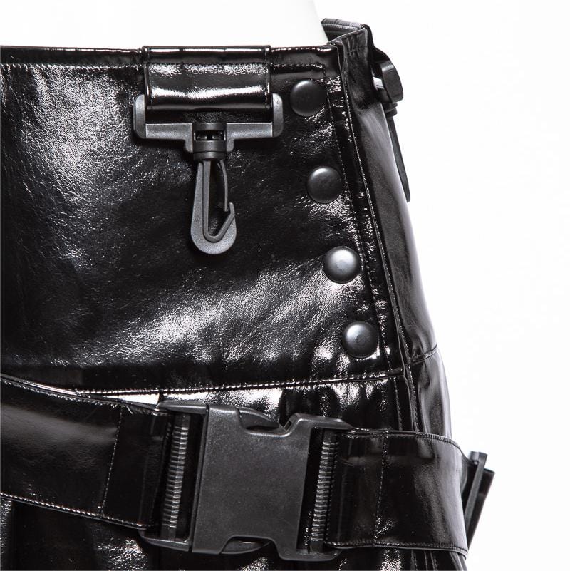 Women's Punk Pleated Faux Leather Short Skirt - Image 10