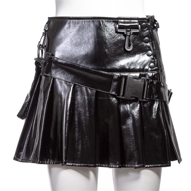 Women's Punk Pleated Faux Leather Short Skirt - Image 5
