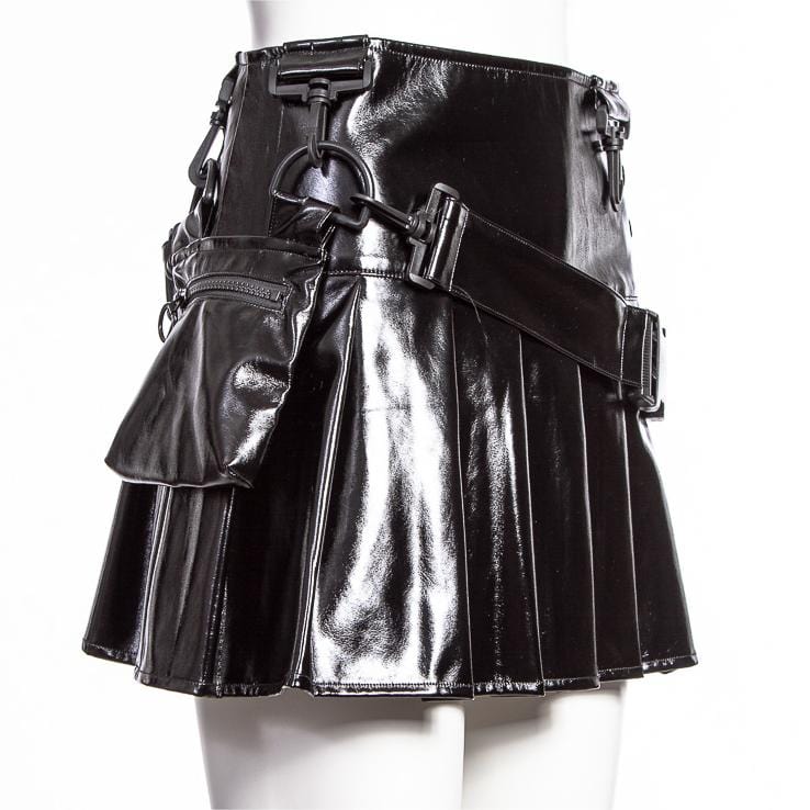 Women's Punk Pleated Faux Leather Short Skirt - Image 6