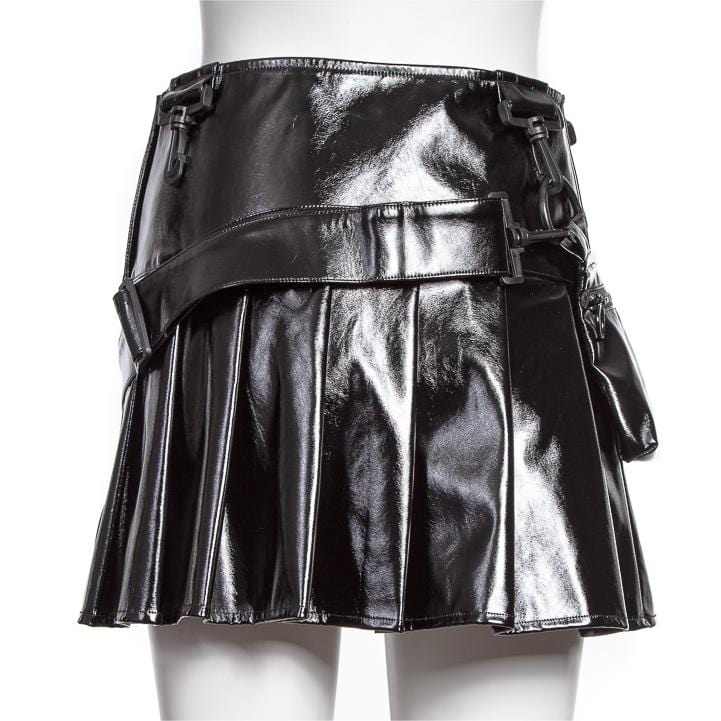 Women's Punk Pleated Faux Leather Short Skirt - Image 7