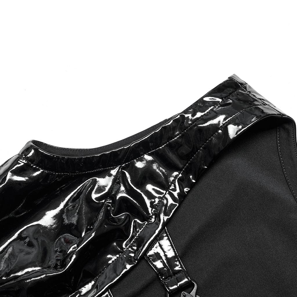 Women's Punk Plunging Buckles Patent Leather Vest - Image 9