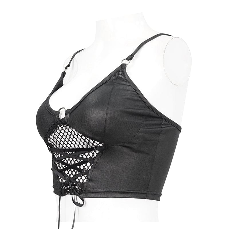 Women's Punk Plunging Mesh Splice Tank Top - Image 7