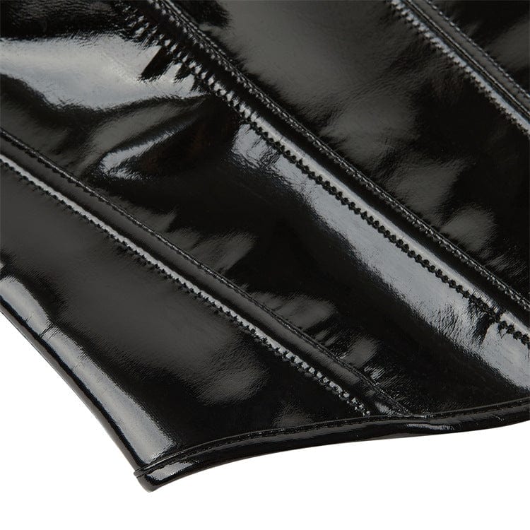 Women's Punk Plunging Patent Leather Overbust Corset - Image 11