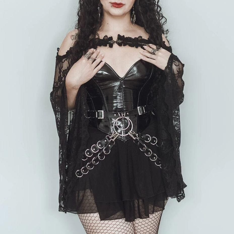 Women's Punk Plunging Patent Leather Overbust Corset - Image 2