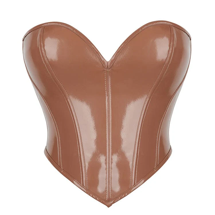 Women's Punk Plunging Patent Leather Overbust Corset - Image 7