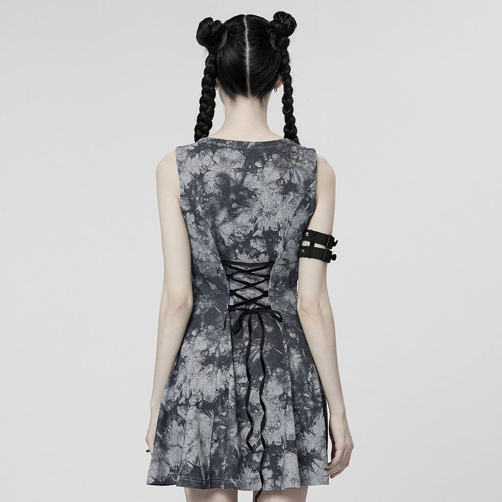 Women's Punk Plunging Tie-dyed Sleeveless Dress - Image 3