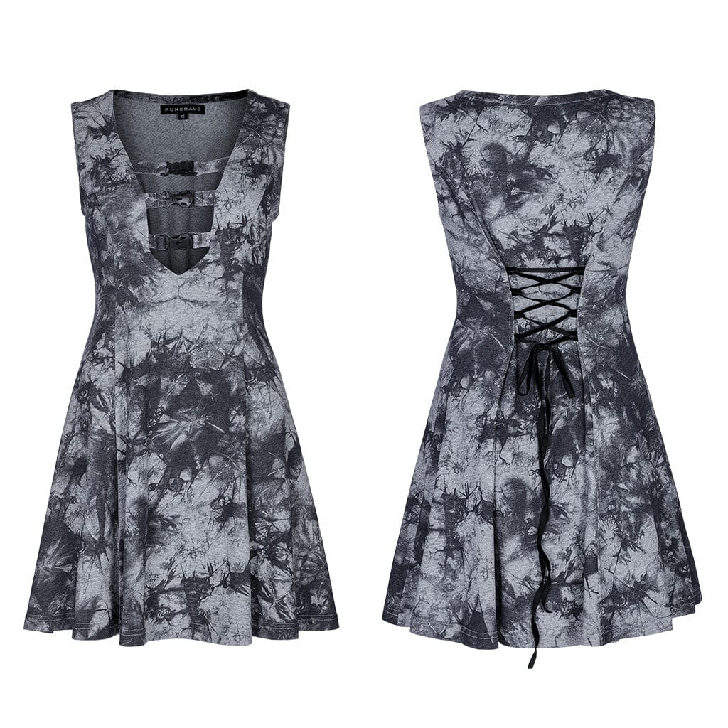 Women's Punk Plunging Tie-dyed Sleeveless Dress - Image 5