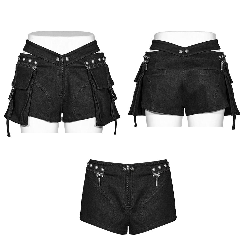 Women's Punk Pocket Stud Buckle Shorts - Image 5