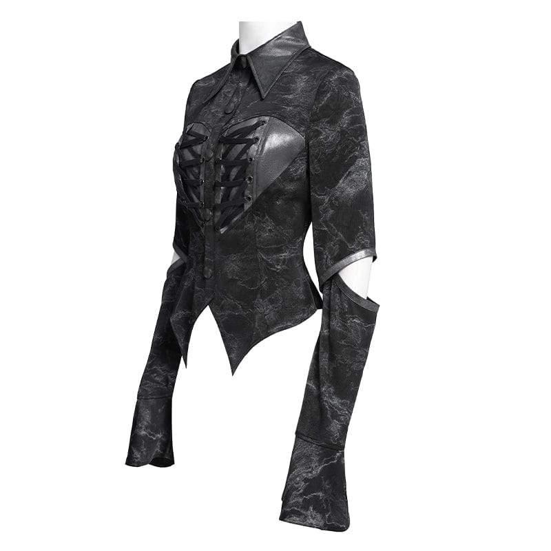 Women's Punk Printed Cutout Turtleneck Shirt - Image 8