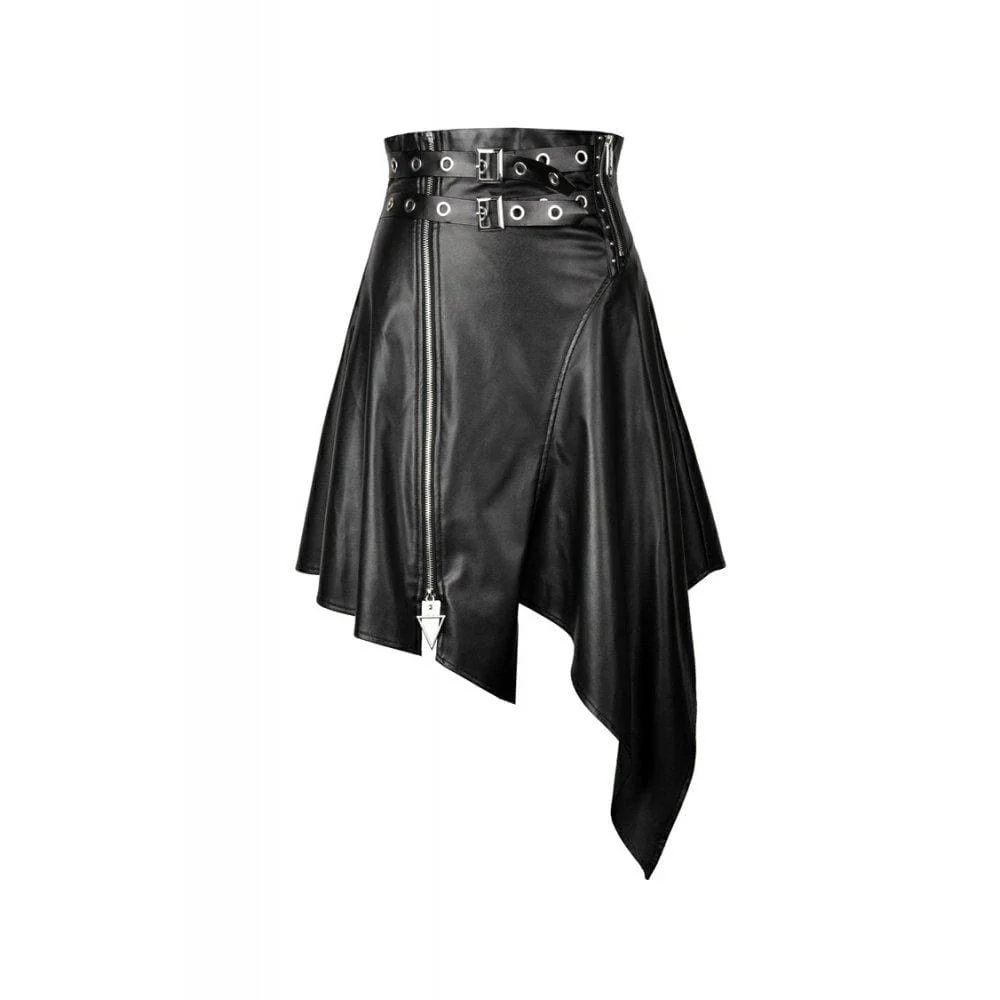 Women's Punk PU Leather Zippered Irregular Midi Skirts - Image 5
