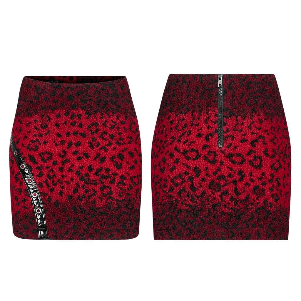 Women's Punk Red Leopard Printed Mini Skirts - Image 5
