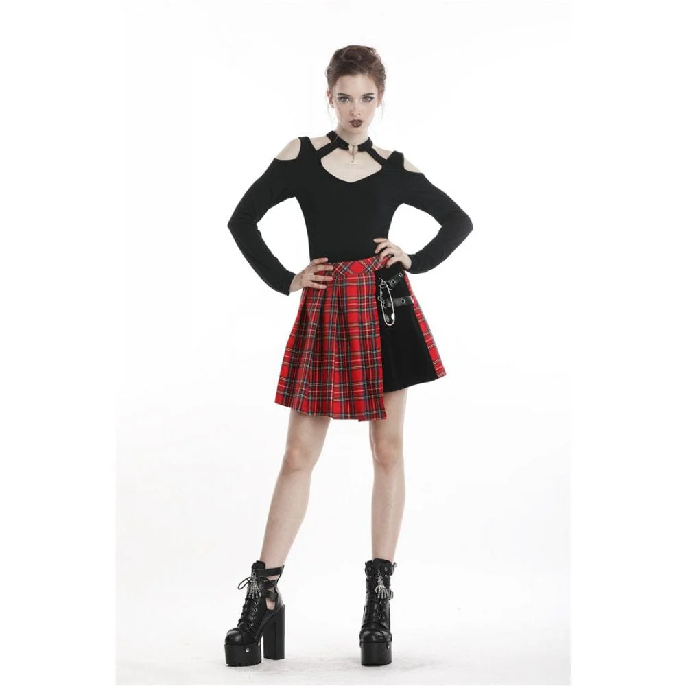 Women's Punk Red Plaid Pleated Skirt - Image 6