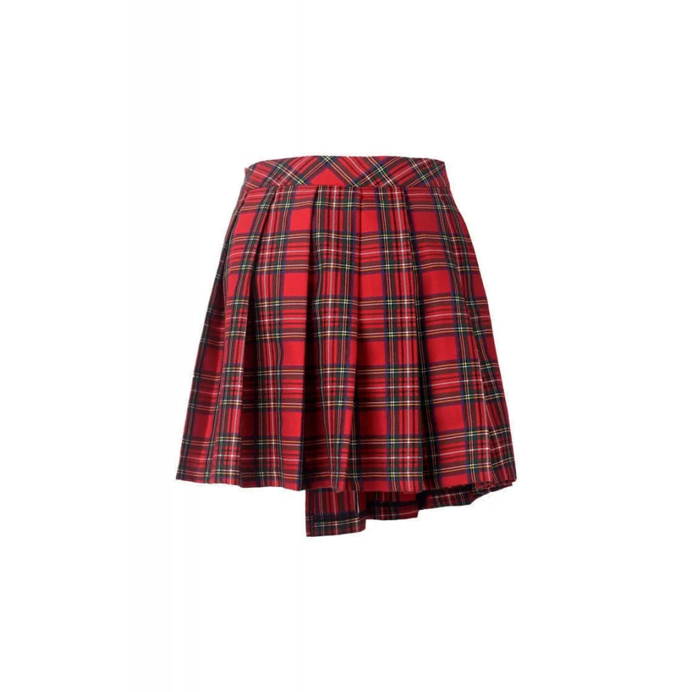Women's Punk Red Plaid Pleated Skirt - Image 8