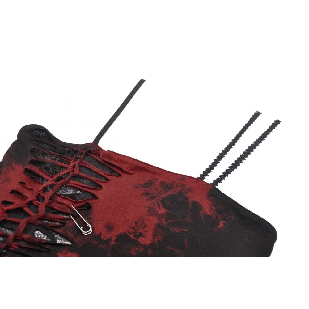 Women's Punk Red Tie Dye Irregular Hem Slip Dress - Image 7