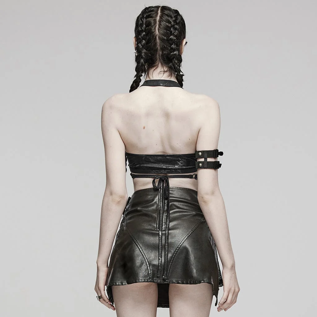 Women's Punk Ring Eyelet Halter Bustier Black - Image 3