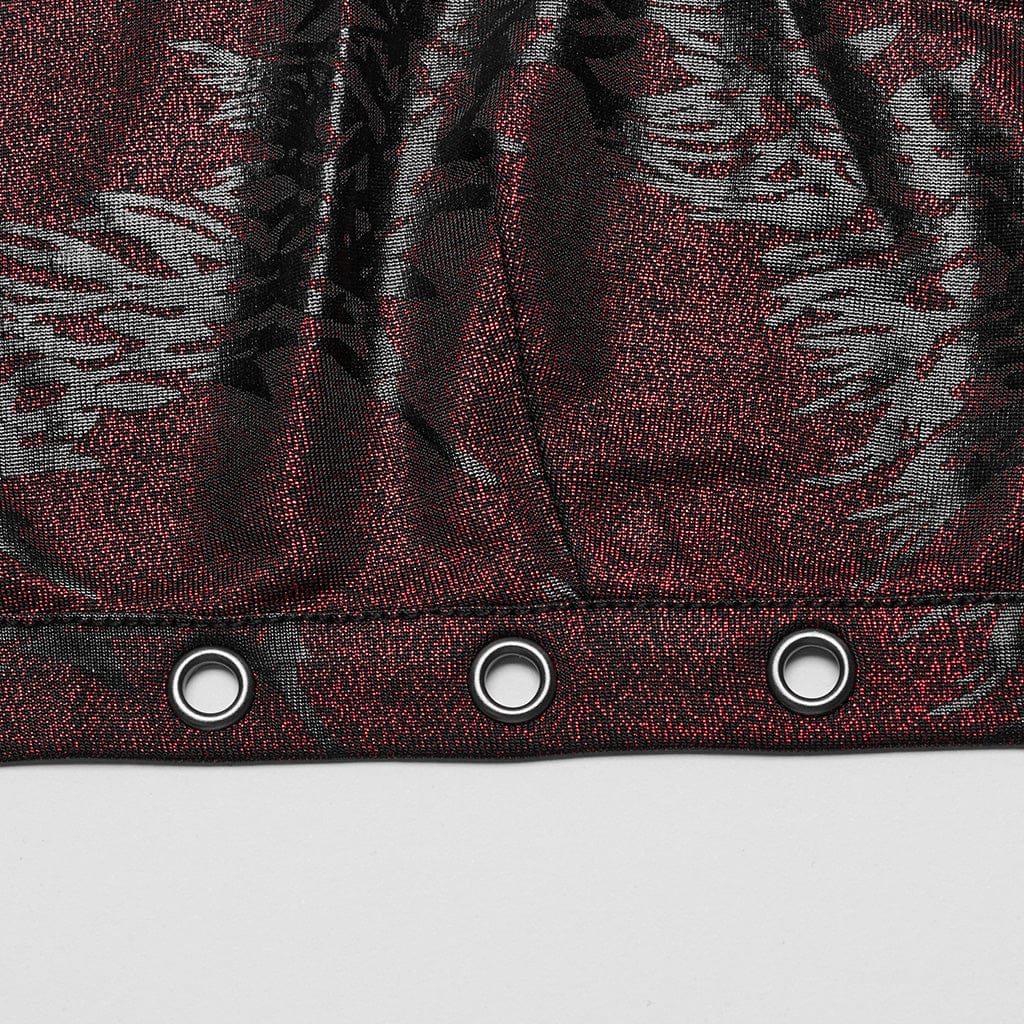 Women's Punk Ring Eyelet Halter Bustier Maroon - Image 6