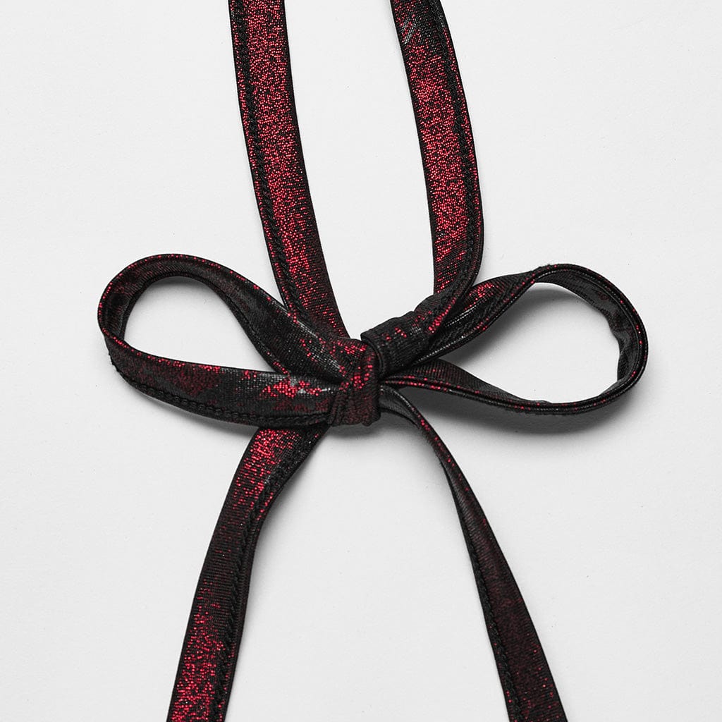 Women's Punk Ring Eyelet Halter Bustier Maroon - Image 7