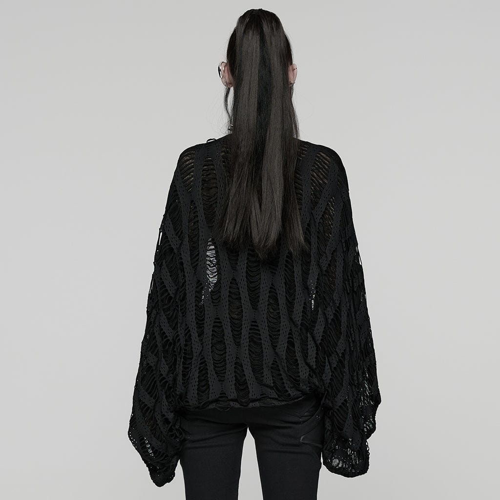 Women's Punk Ripped Batwing Sleeved Cardigan - Image 3