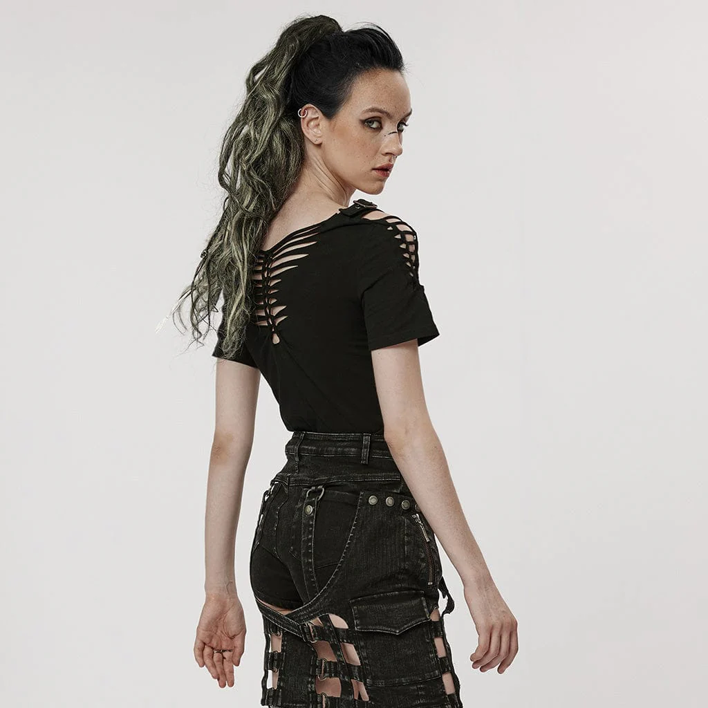 Women's Punk Ripped Buckle Shirt - Image 2