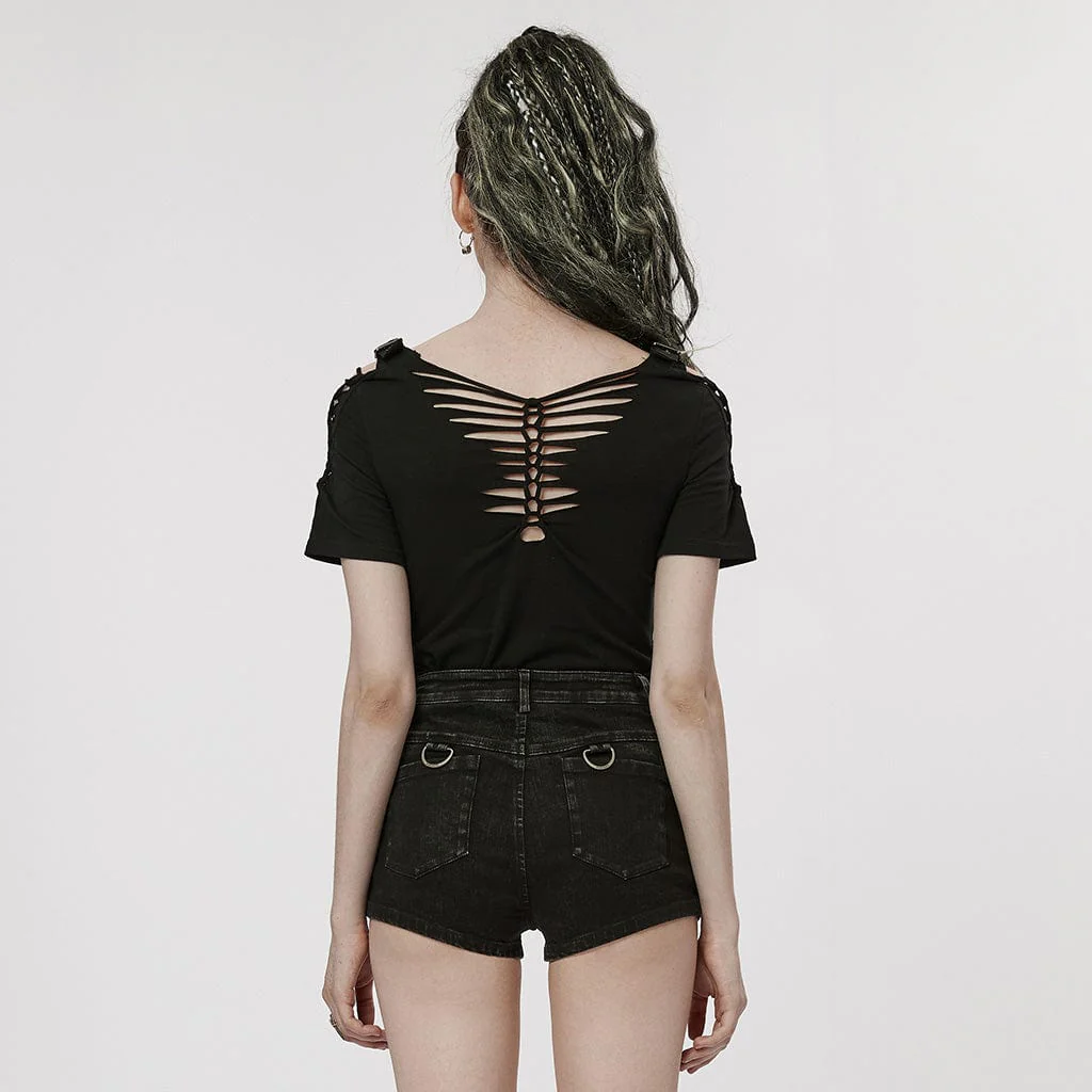 Women's Punk Ripped Buckle Shirt - Image 3