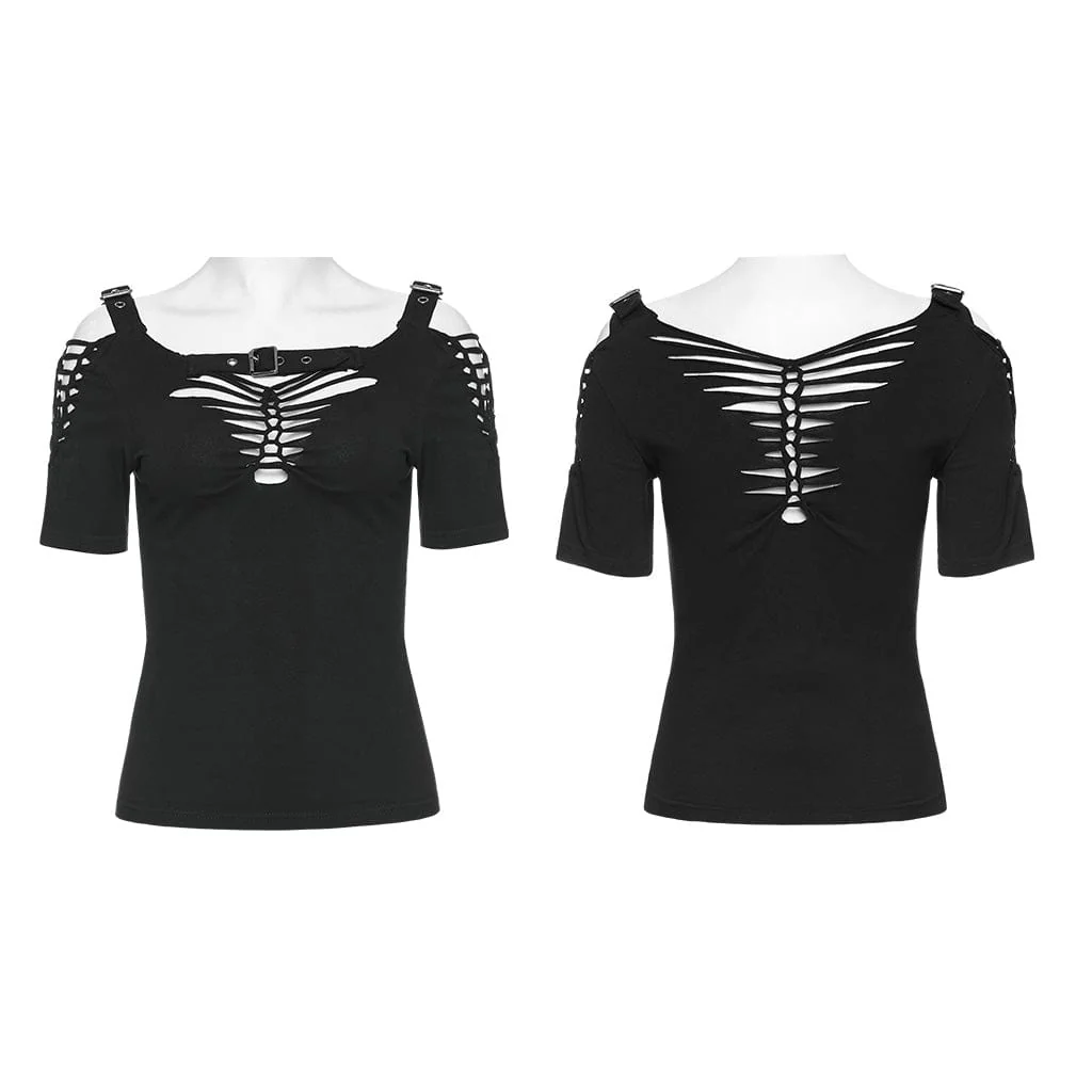 Women's Punk Ripped Buckle Shirt - Image 5
