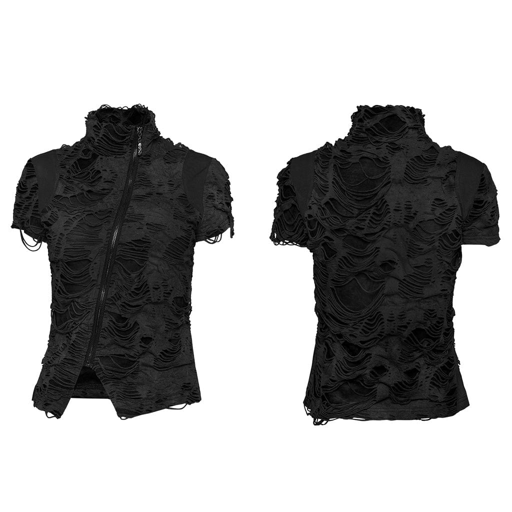 Women's Punk Ripped Distressed Short Sleeved Shirt Black - Image 5
