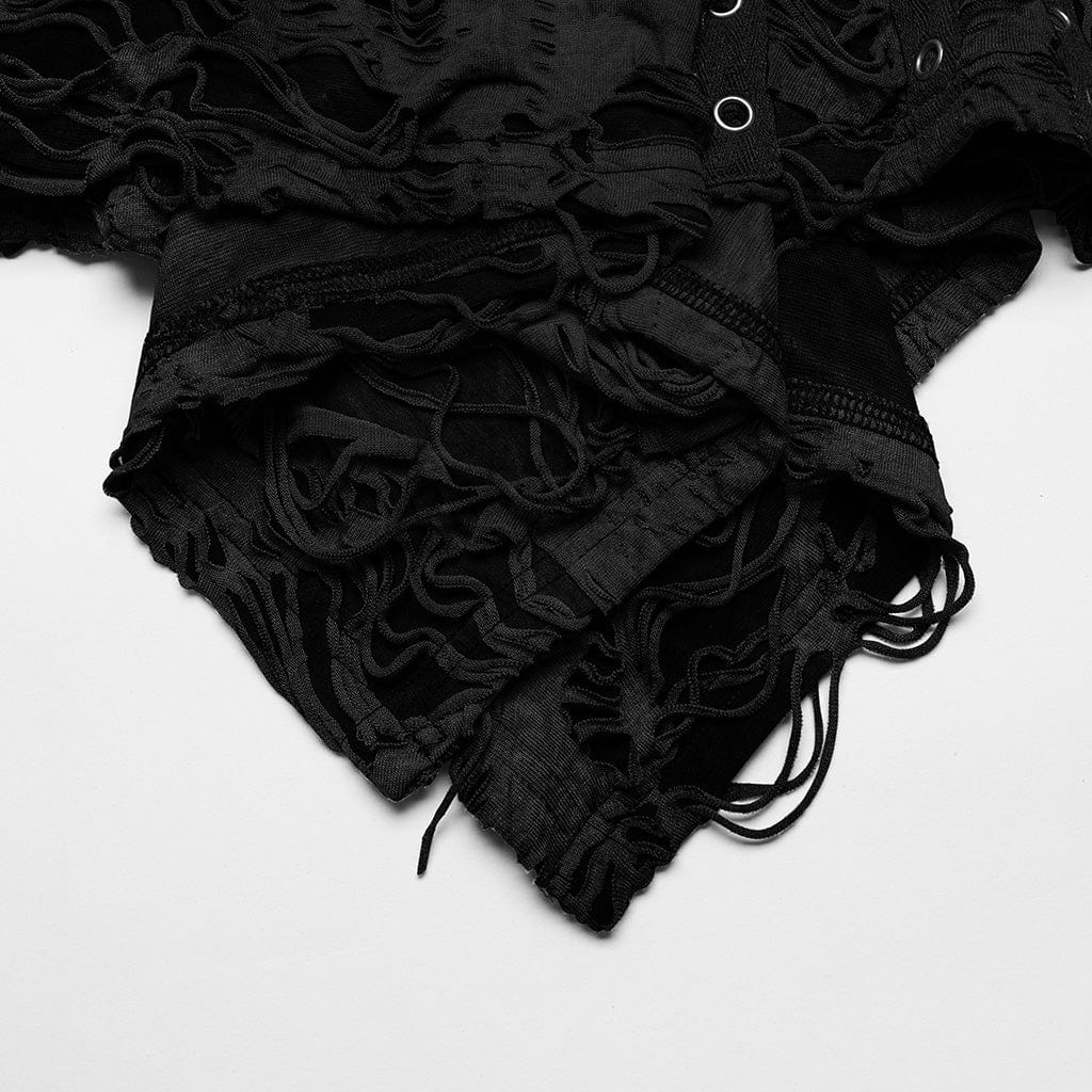 Women's Punk Ripped Eyelet Irregular Slip Dress Black - Image 12