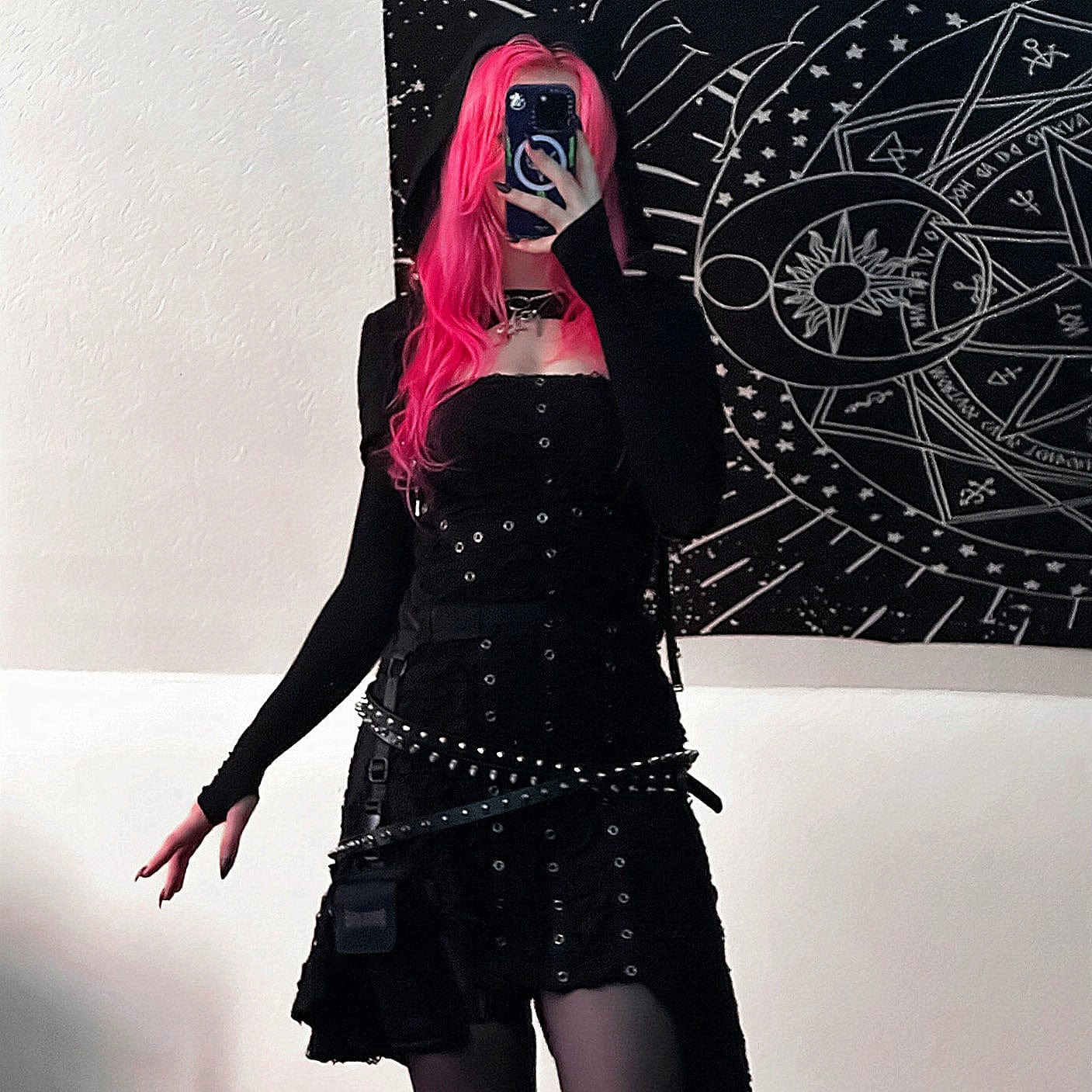 Women's Punk Ripped Eyelet Irregular Slip Dress Black - Image 6