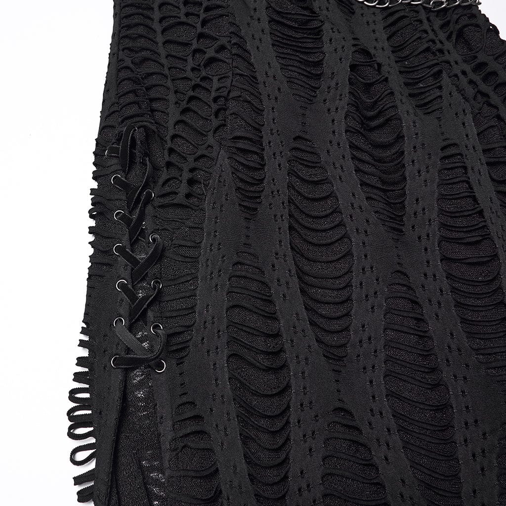 Women's Punk Ripped Eyelet Strap Chian Slit Dress - Image 7