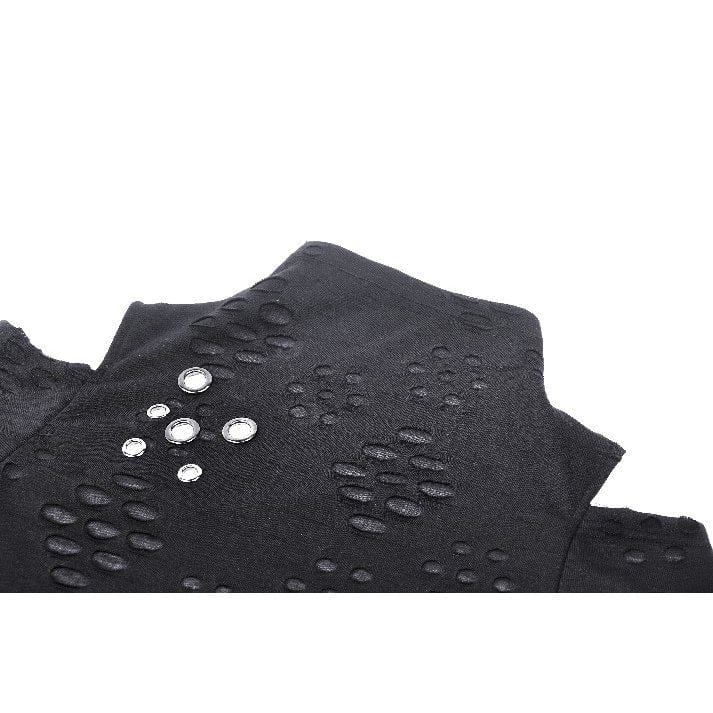 Women's Punk Ripped Eyelets Long Sleeved Blouse - Image 12