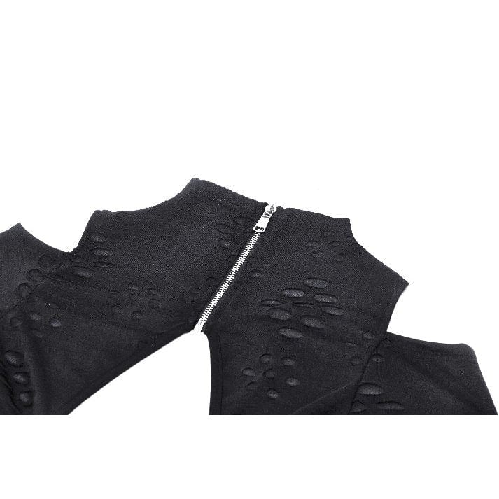 Women's Punk Ripped Eyelets Long Sleeved Blouse - Image 13