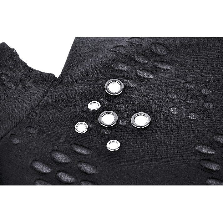 Women's Punk Ripped Eyelets Long Sleeved Blouse - Image 15