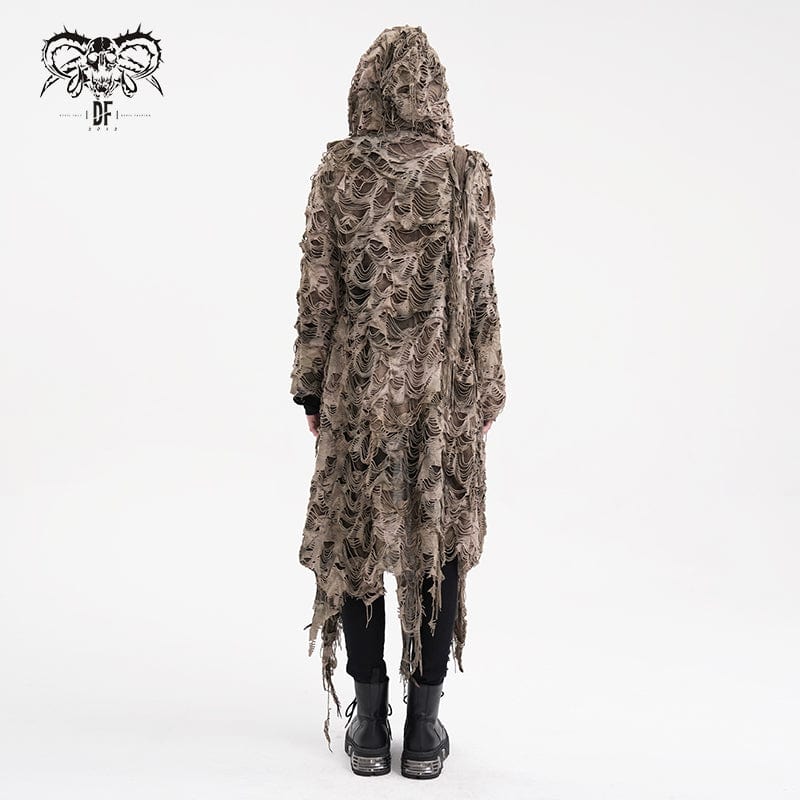 Women's Punk Ripped Eyelets Zip Cape Coffee - Image 6