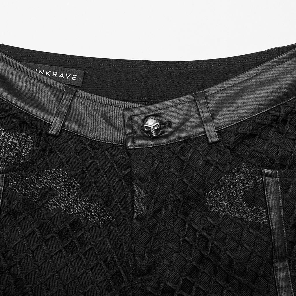 Women's Punk Ripped Mesh Denim Pants - Image 6