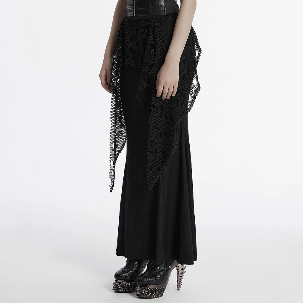 Women's Punk Ripped Mesh Splice Fishtail Skirt - Image 2