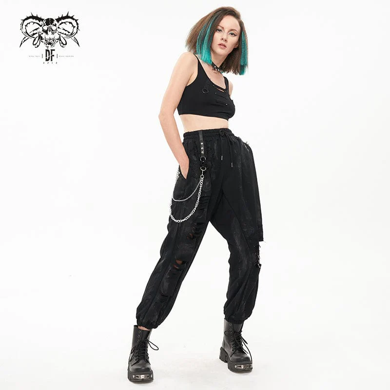 Women's Punk Ripped Metal Chain Lantern Pants - Image 4