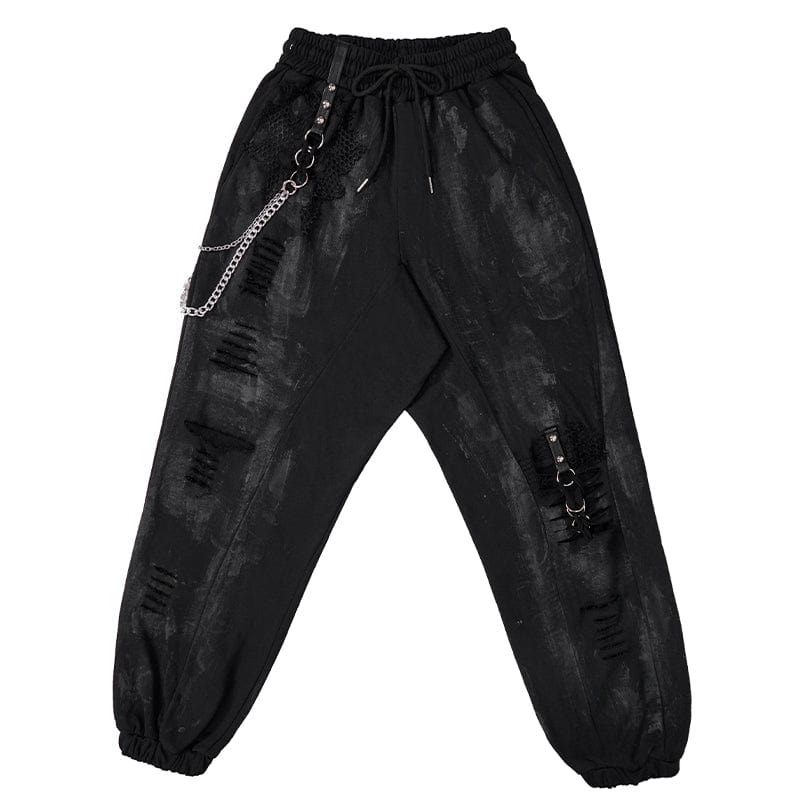 Women's Punk Ripped Metal Chain Lantern Pants - Image 7