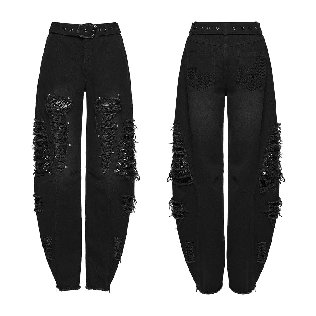 Women's Punk Ripped Unedged Decadent Denim Pants - Image 5
