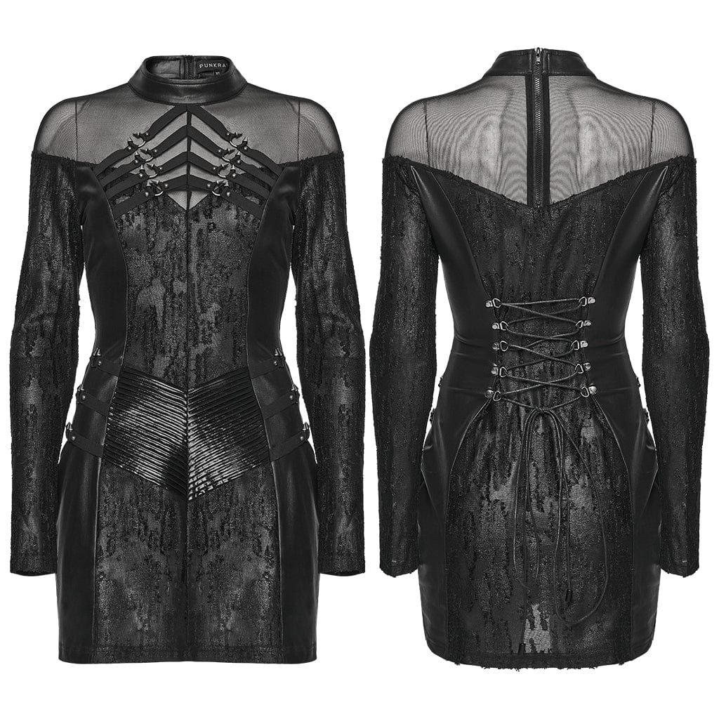 Women's Punk Rivet Strappy Long Sleeved Dress - Image 5