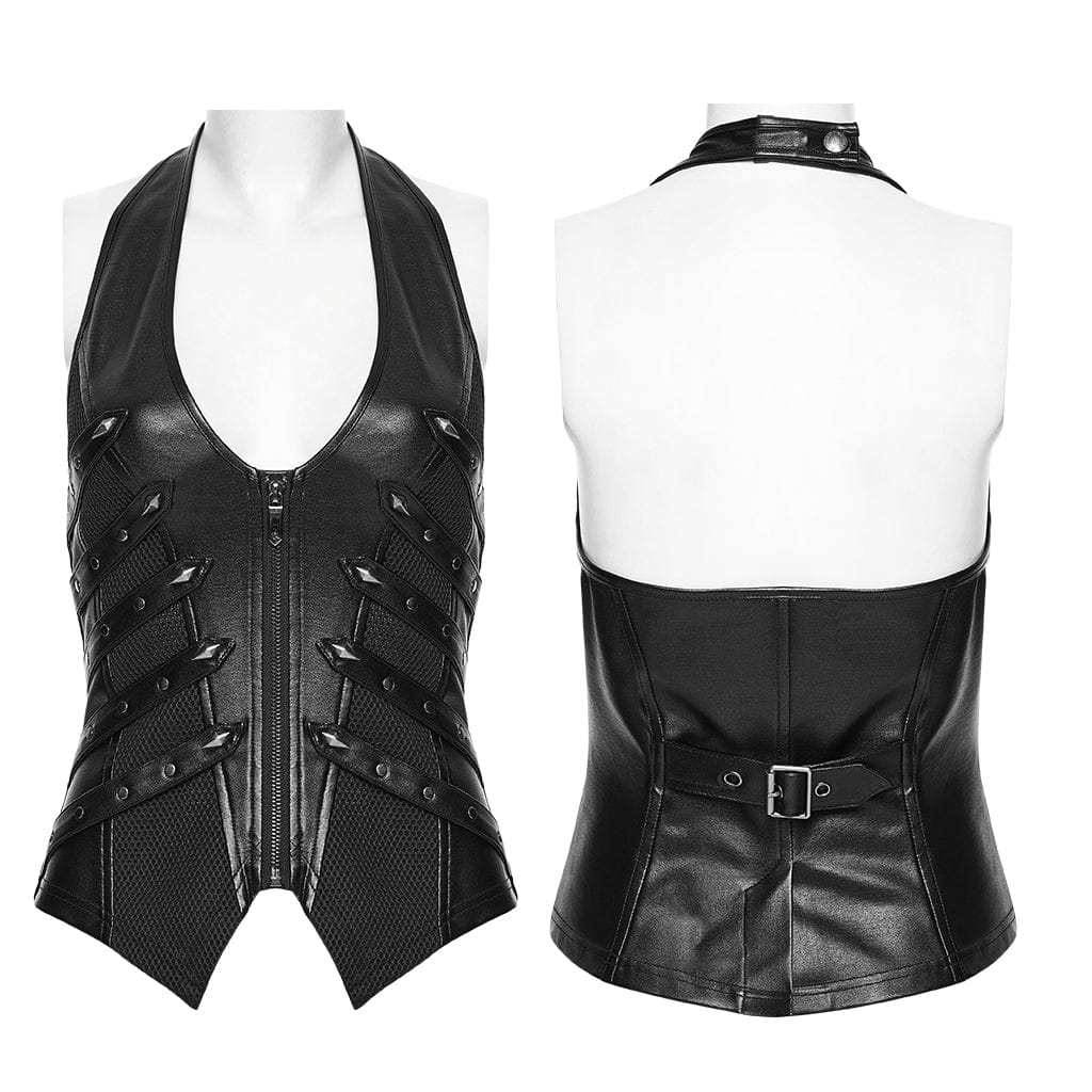 Women's Punk Rivet Straps Halterneck Vest - Image 5