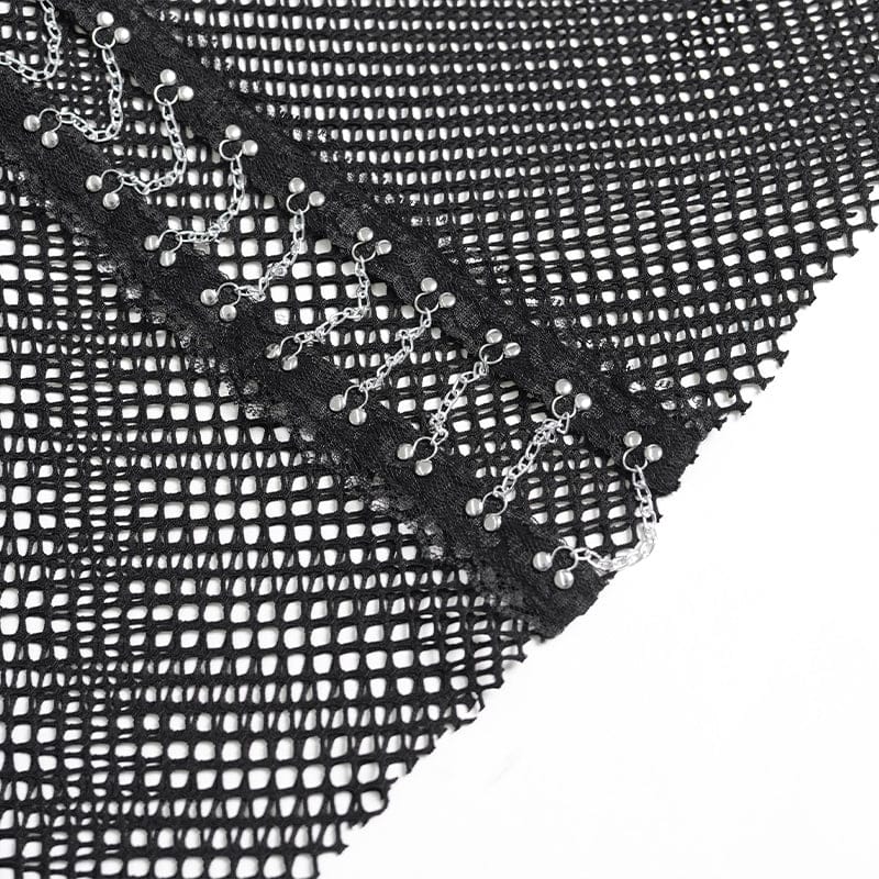 Women's Punk Rivets Chained Mesh Pants - Image 10