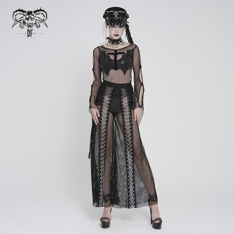 Women's Punk Rivets Chained Mesh Pants - Image 4