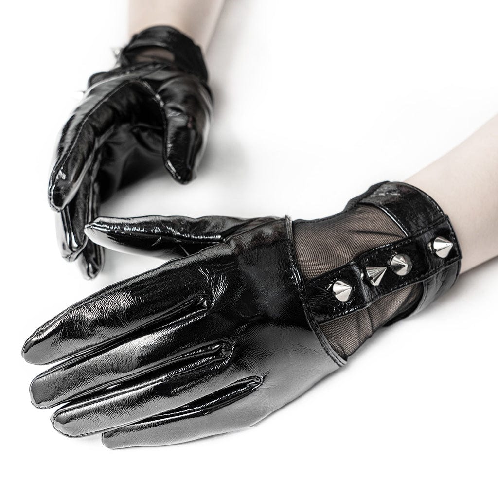 Women's Punk Rivets Faux Leather Gloves - Image 3